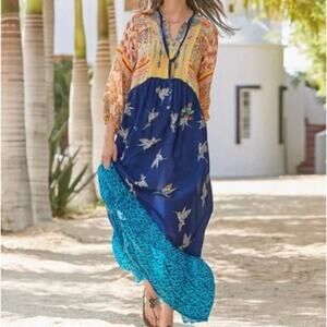 Johnny Was XS Cana blue embroidered long sleeve maxi Dress